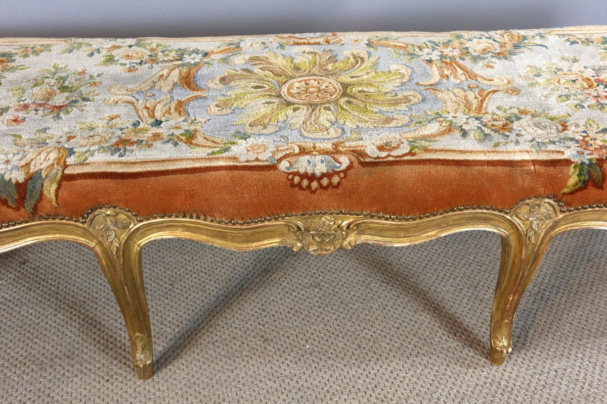Grande banquette en bois doré style Louis XV-photo-4