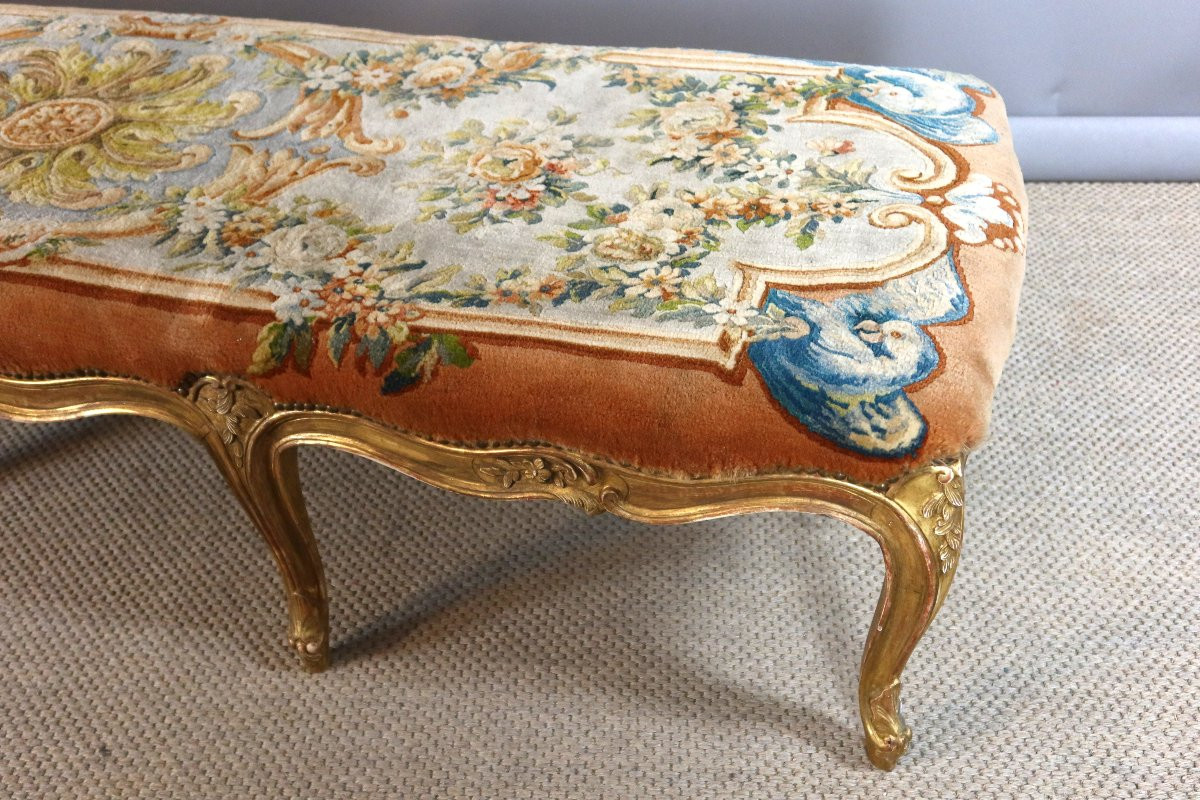 Grande banquette en bois doré style Louis XV-photo-1