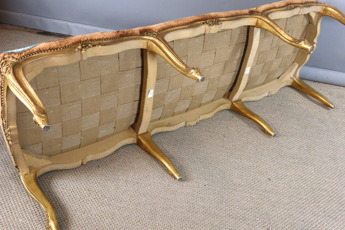 Grande banquette en bois doré style Louis XV-photo-4