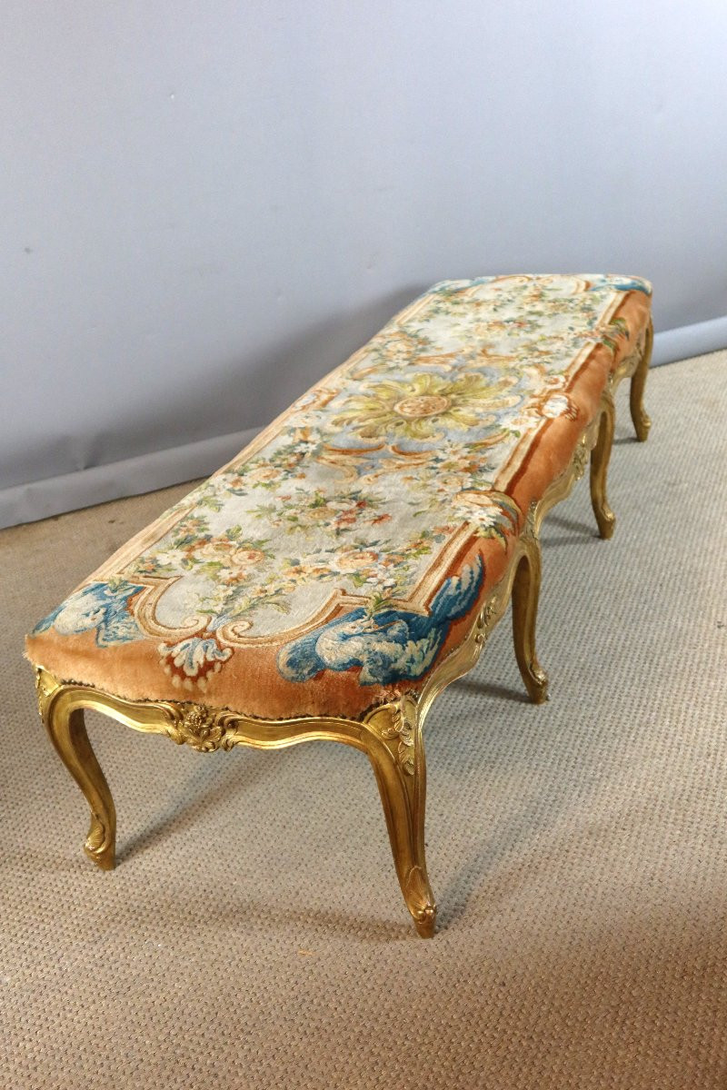 Grande banquette en bois doré style Louis XV-photo-8