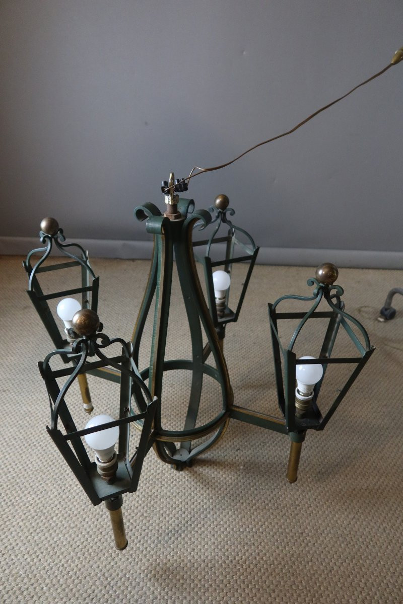 Iron And Bronze Lantern Chandelier-photo-5