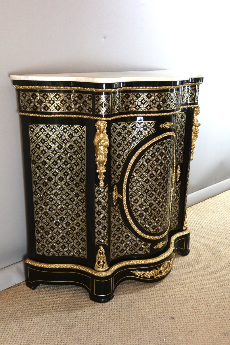 Buffet d'appui en marqueterie de bronze et de nacre Napoléon III-photo-3