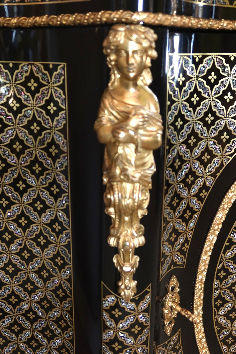 Buffet d'appui en marqueterie de bronze et de nacre Napoléon III-photo-1