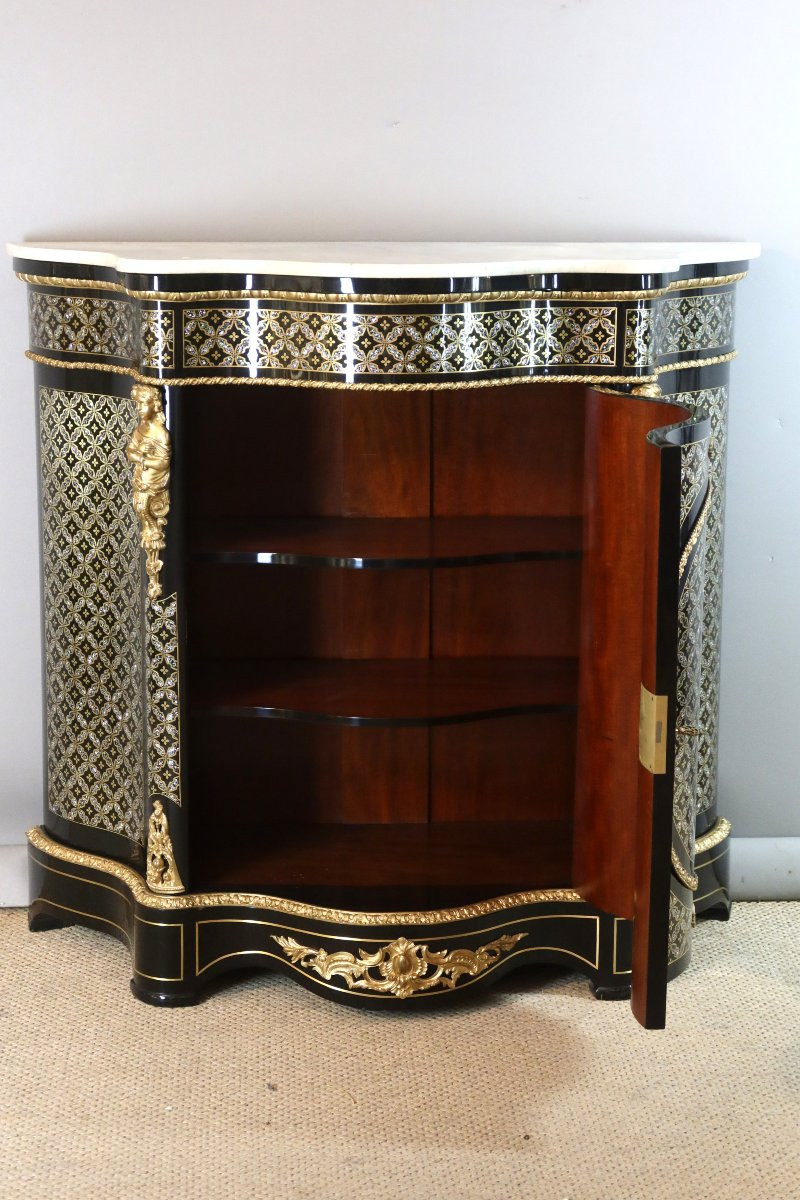 Buffet d'appui en marqueterie de bronze et de nacre Napoléon III-photo-7
