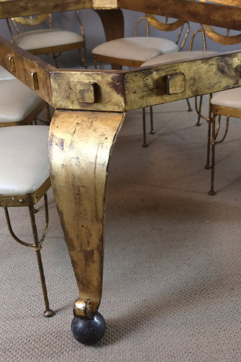 Table And Its Eight Seats In Gilded Iron-photo-3