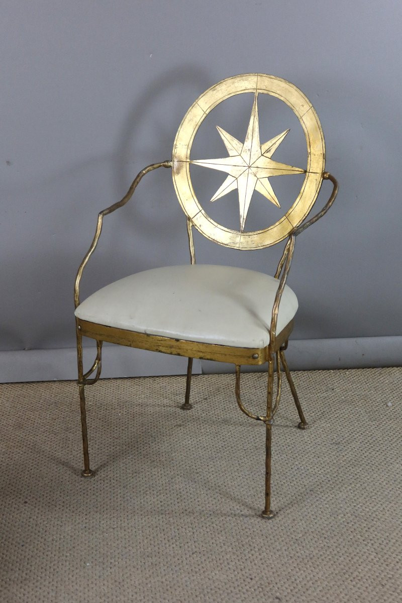 Table And Its Eight Seats In Gilded Iron-photo-3
