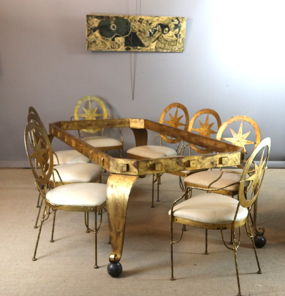 Table And Its Eight Seats In Gilded Iron-photo-4
