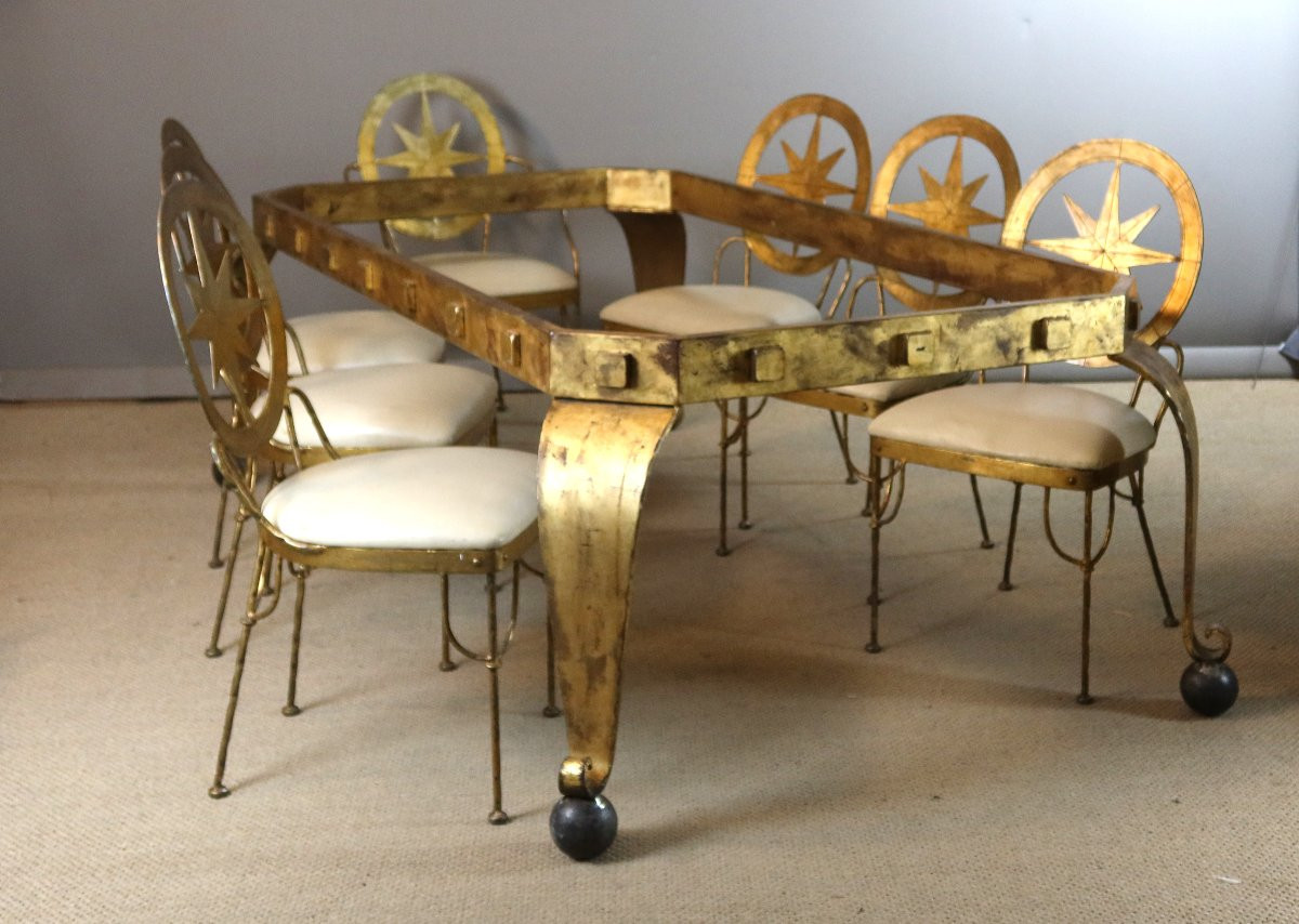 Table And Its Eight Seats In Gilded Iron-photo-7