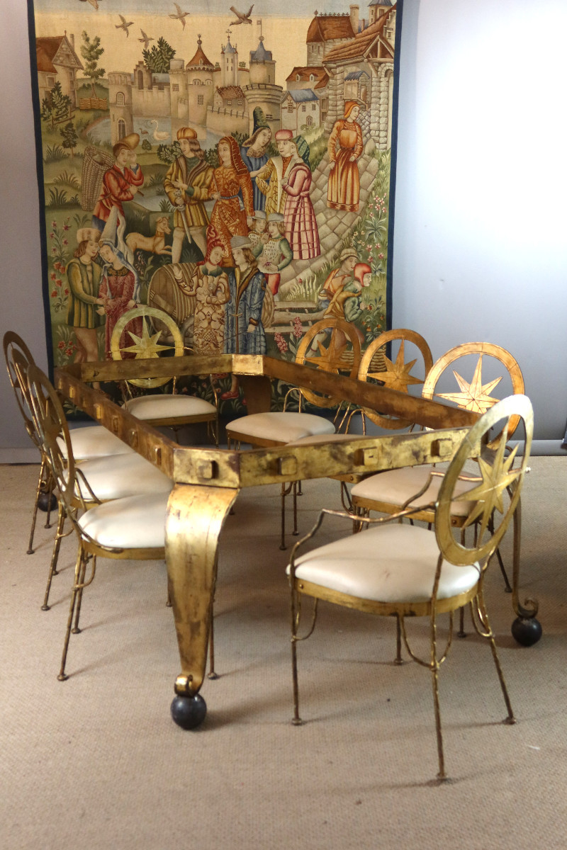 Table And Its Eight Seats In Gilded Iron