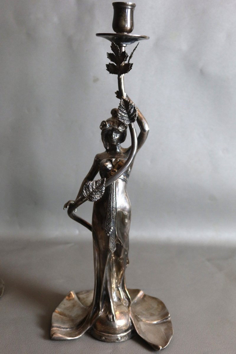 Pair Of Art Nouveau Bronze Candlesticks-photo-2