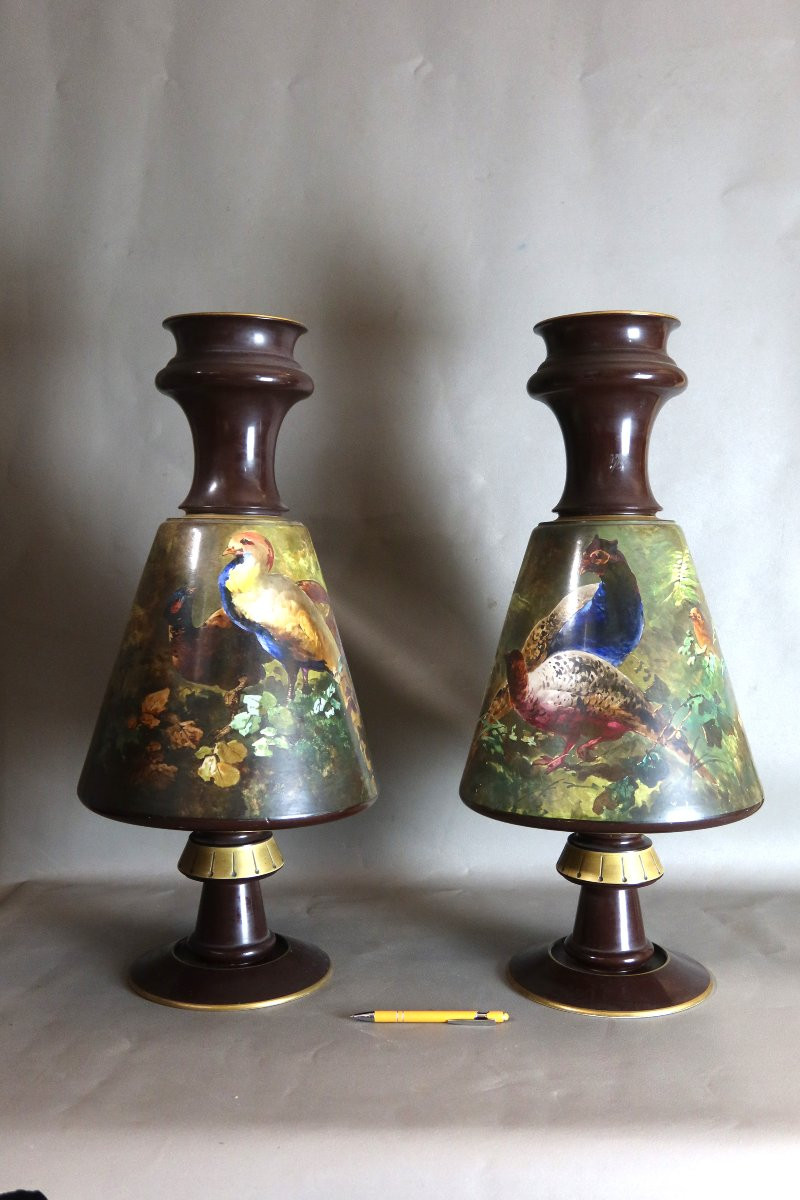 Paire de très grands vases Creil et Montereau , Lebeuf Milliet & Cie (1840-1876)-photo-1