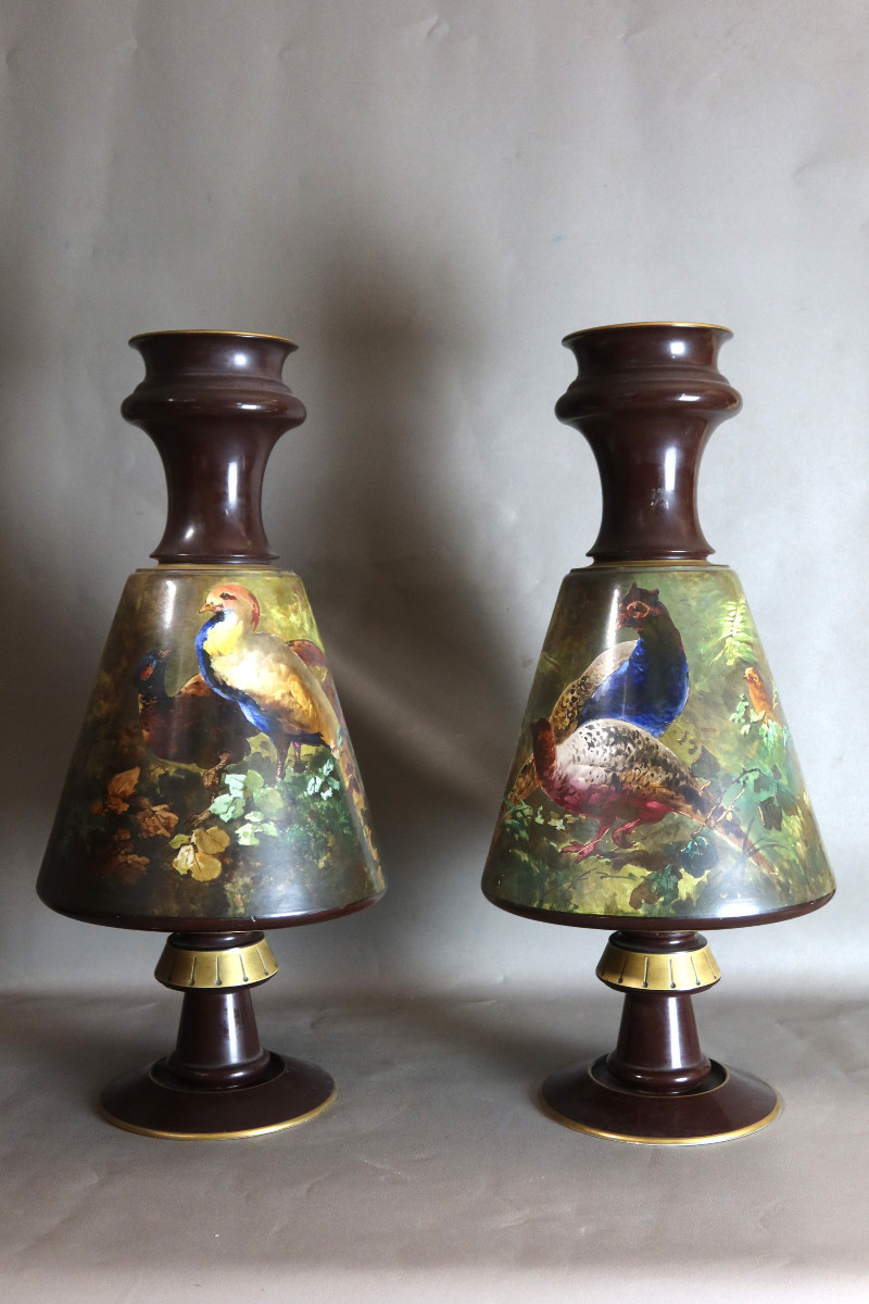 Paire de très grands vases Creil et Montereau , Lebeuf Milliet & Cie (1840-1876)