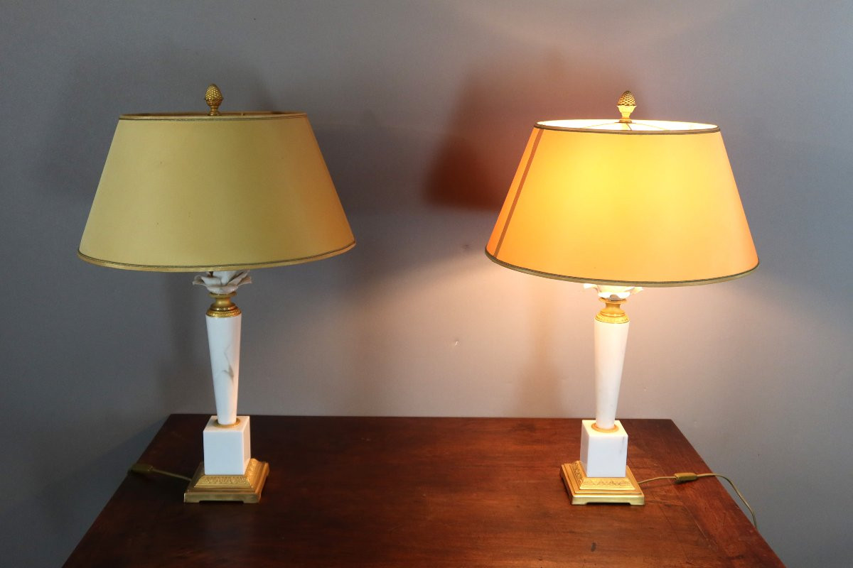 Pair Of Marble And Porcelain Lamps-photo-1