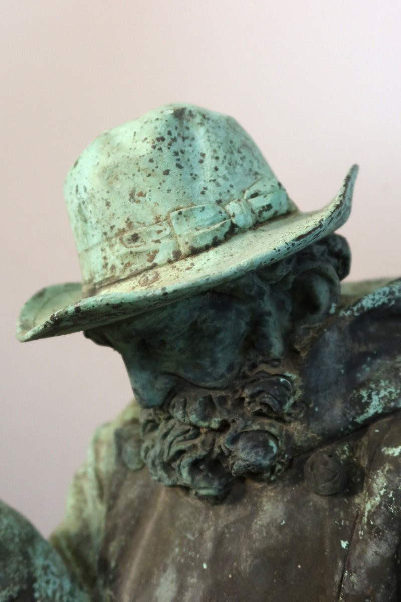 Sculpture en bronze " Berger portant un agneau" daté 1904 et signé-photo-2