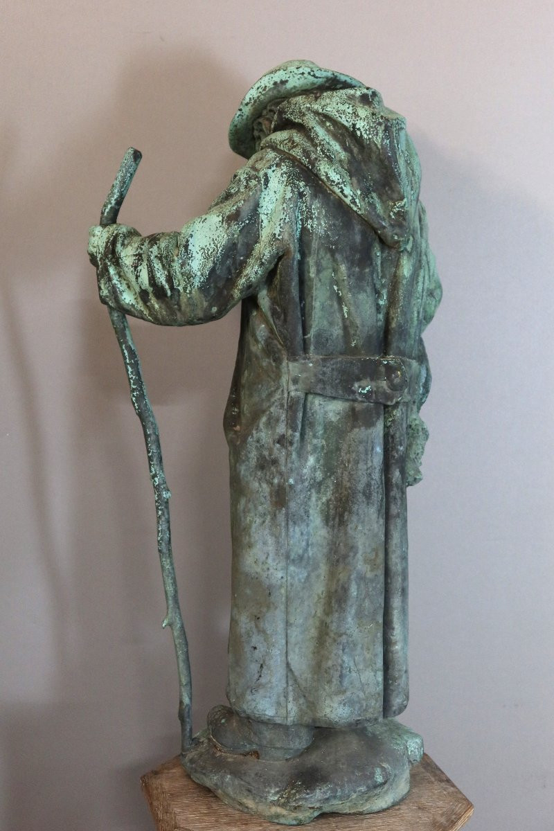 Sculpture en bronze " Berger portant un agneau" daté 1904 et signé-photo-1