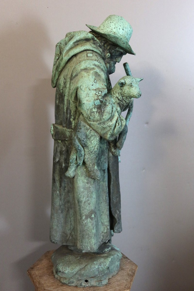 Sculpture en bronze " Berger portant un agneau" daté 1904 et signé-photo-6