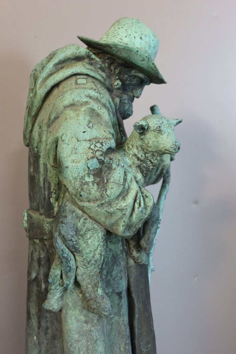 Sculpture en bronze " Berger portant un agneau" daté 1904 et signé-photo-7