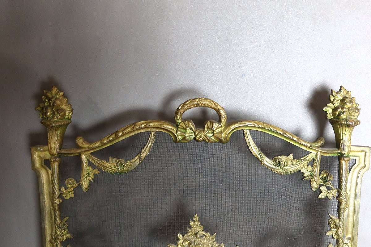 Devant de feu en bronze doré époque XIXème siècle-photo-1