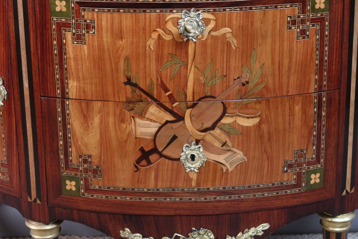 COMMODE DEMI LUNE AUX ATTRIBUTS DE MUSIQUE-photo-2