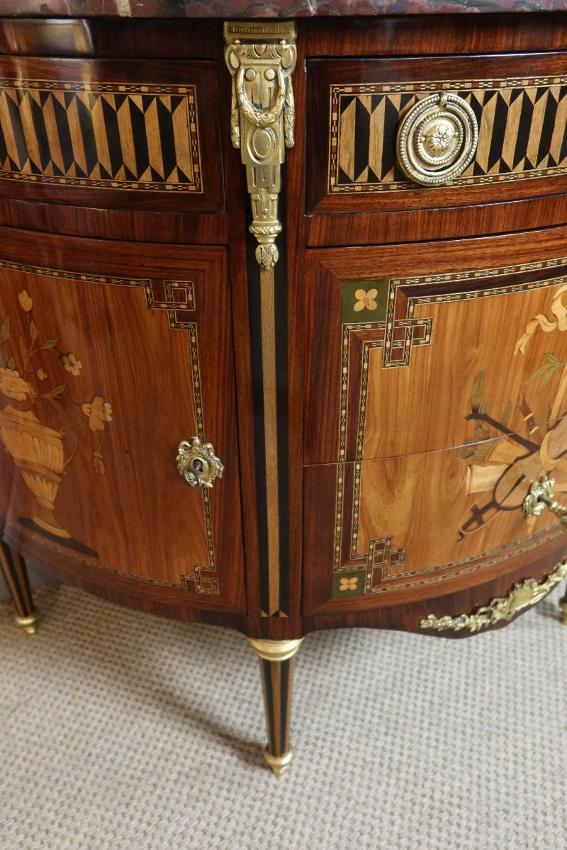 COMMODE DEMI LUNE AUX ATTRIBUTS DE MUSIQUE-photo-8