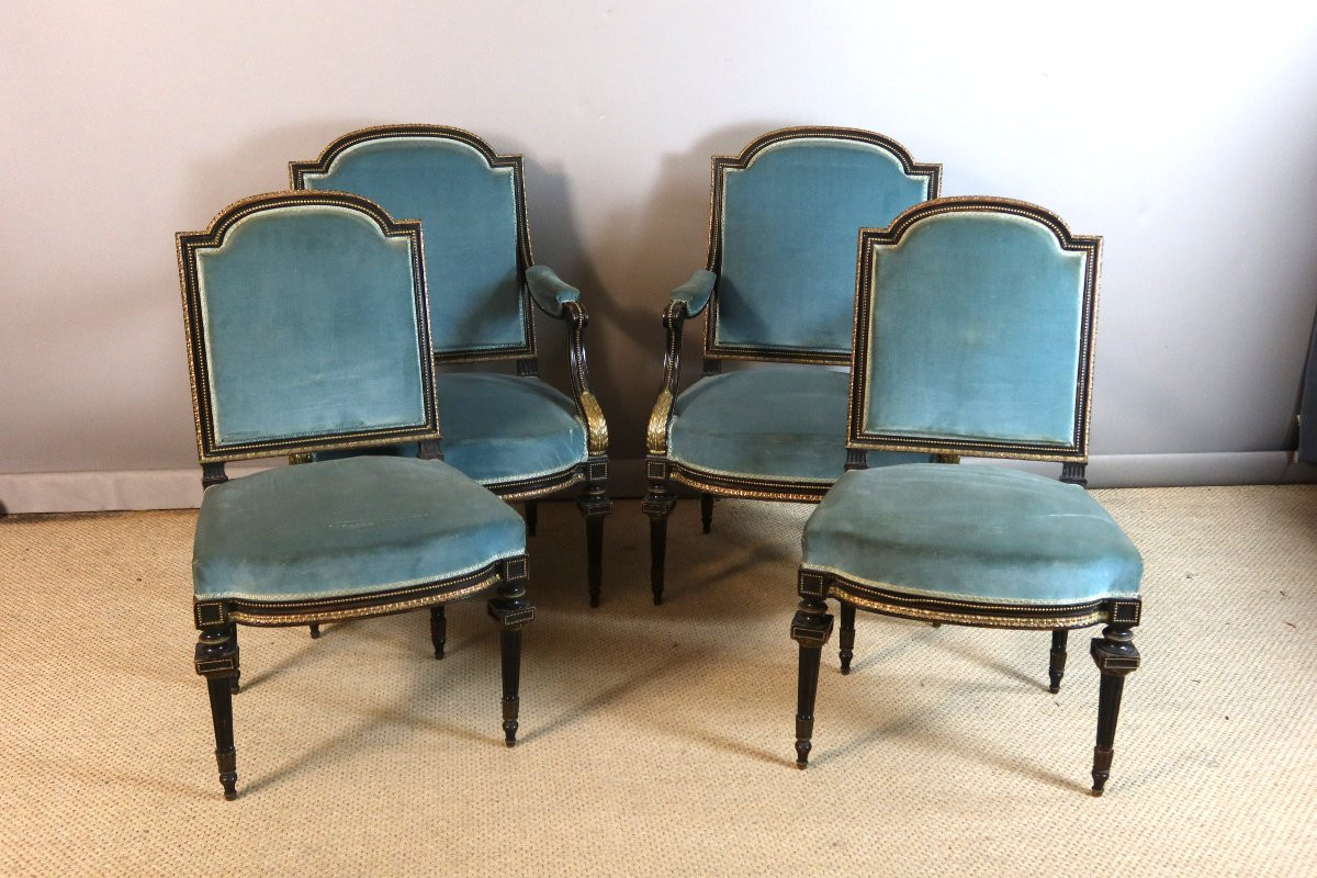 Salon Napoléon III en bois peint époque XIXème siècle-photo-8