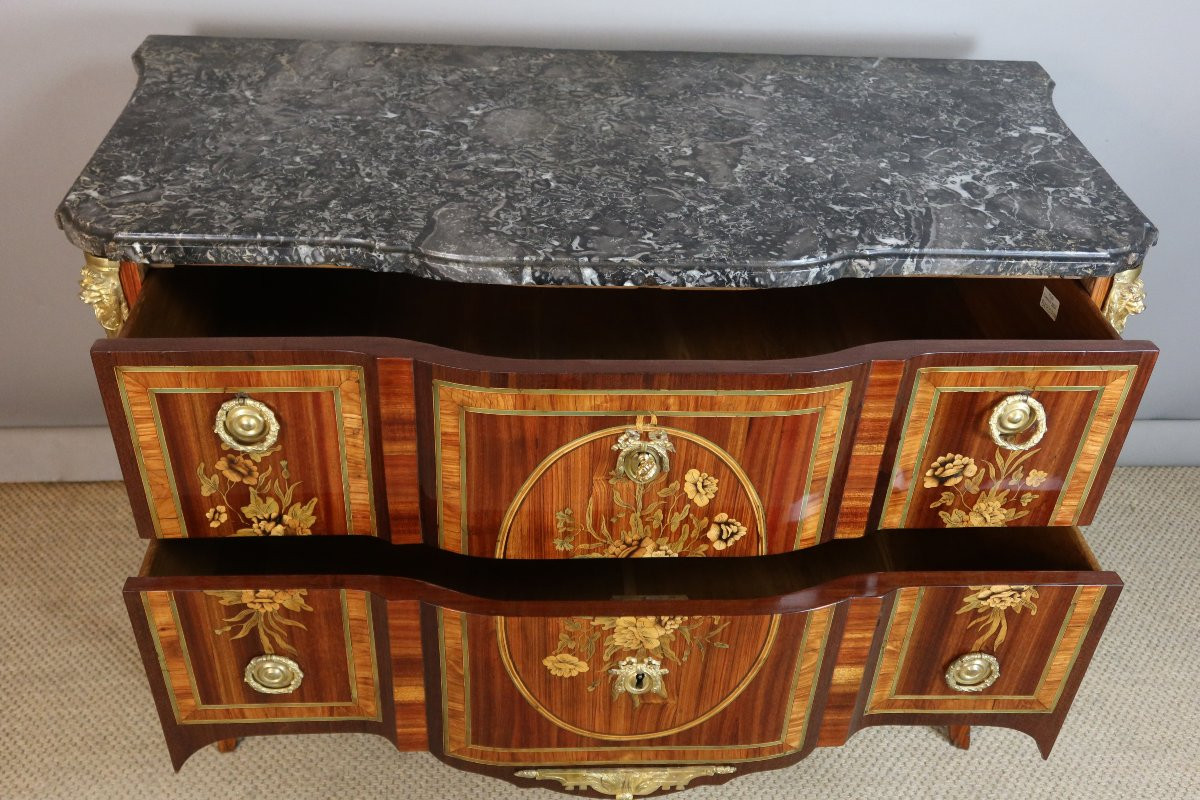 Transitional Marquetry Commode Stamped Martin Ohneberg With The Guild Mark-photo-4