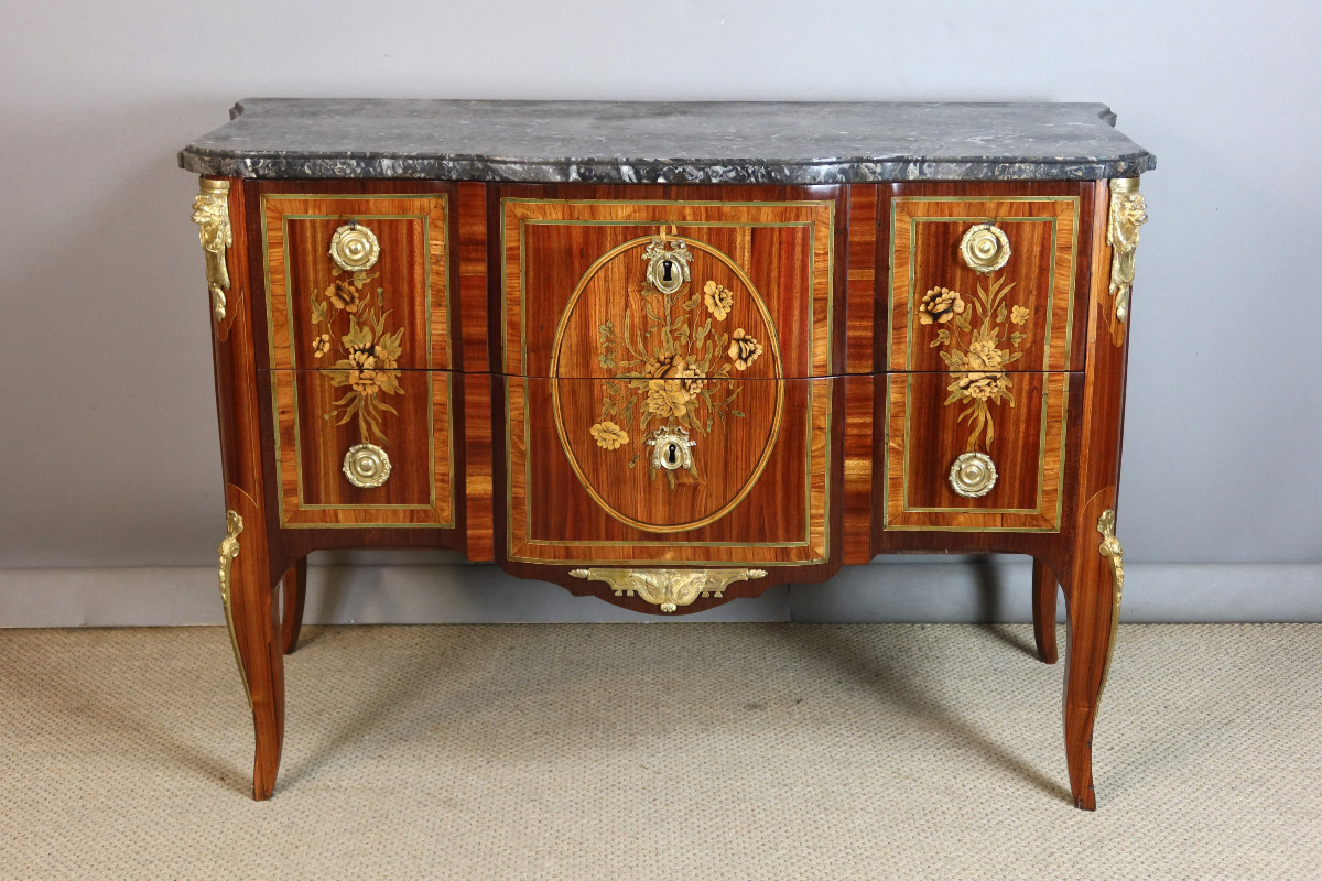 Transitional Marquetry Commode Stamped Martin Ohneberg With The Guild Mark