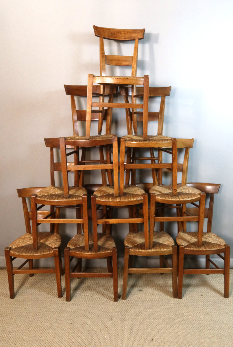 Suite Of Ten 19th Century Straw-covered Chairs
