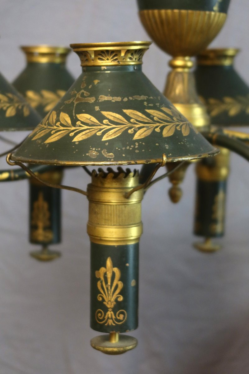Chandelier In Painted Sheet Metal, Late 19th Century-photo-4
