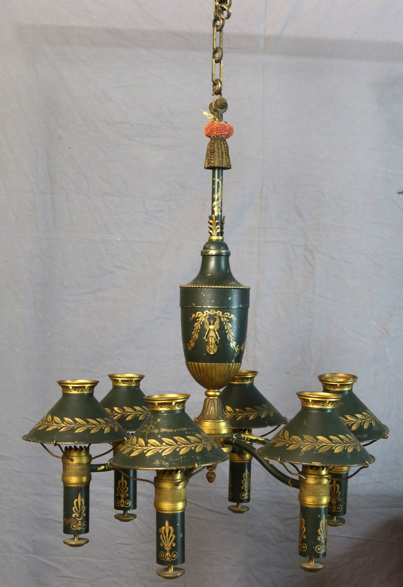 Chandelier In Painted Sheet Metal, Late 19th Century