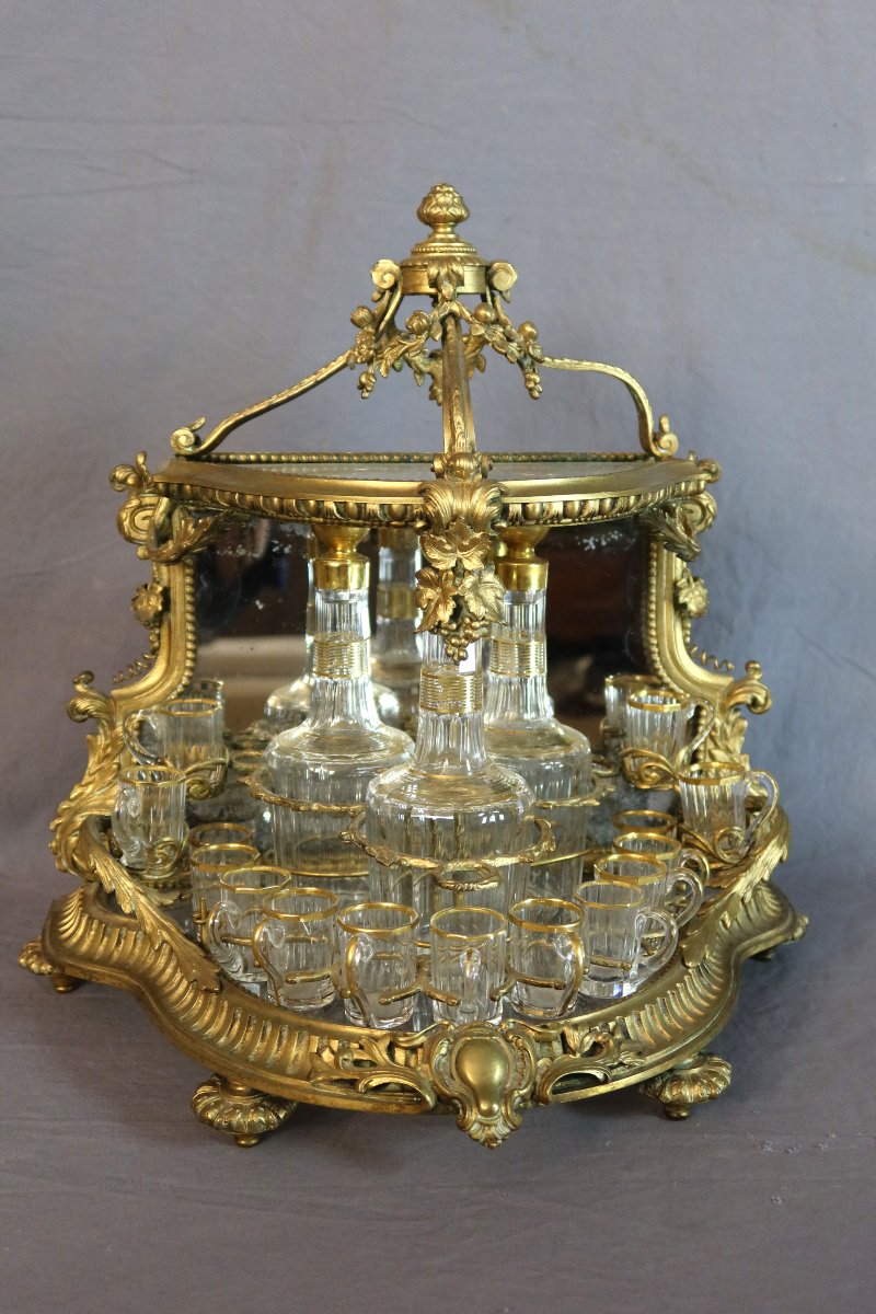 Cave à liqueurs en cristal et bronze doré XIXème siècle-photo-4