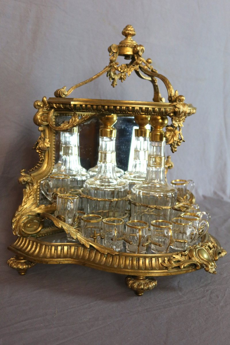 Cave à liqueurs en cristal et bronze doré XIXème siècle-photo-5