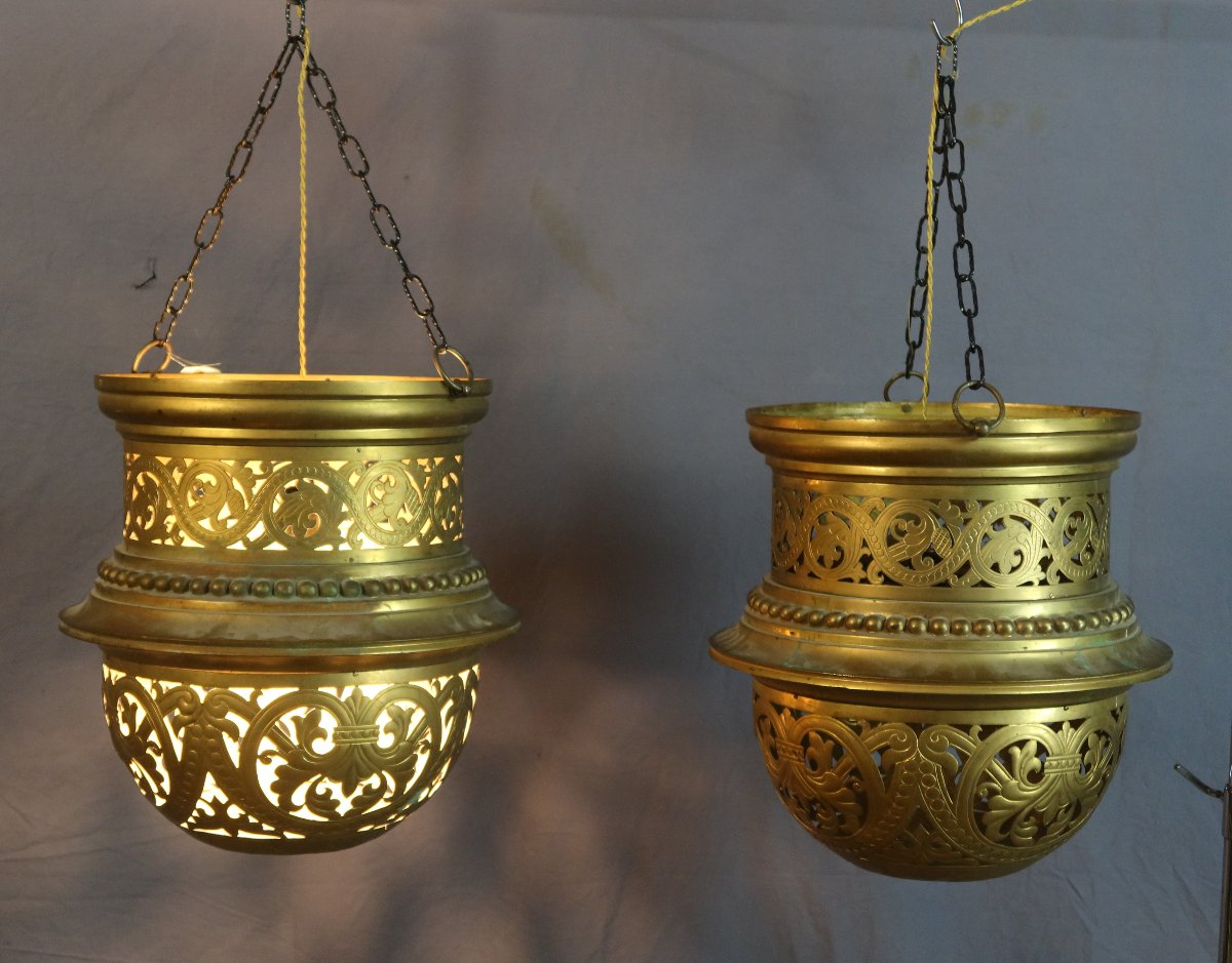 Paire de grandes lanternes en bronze XIX-photo-5