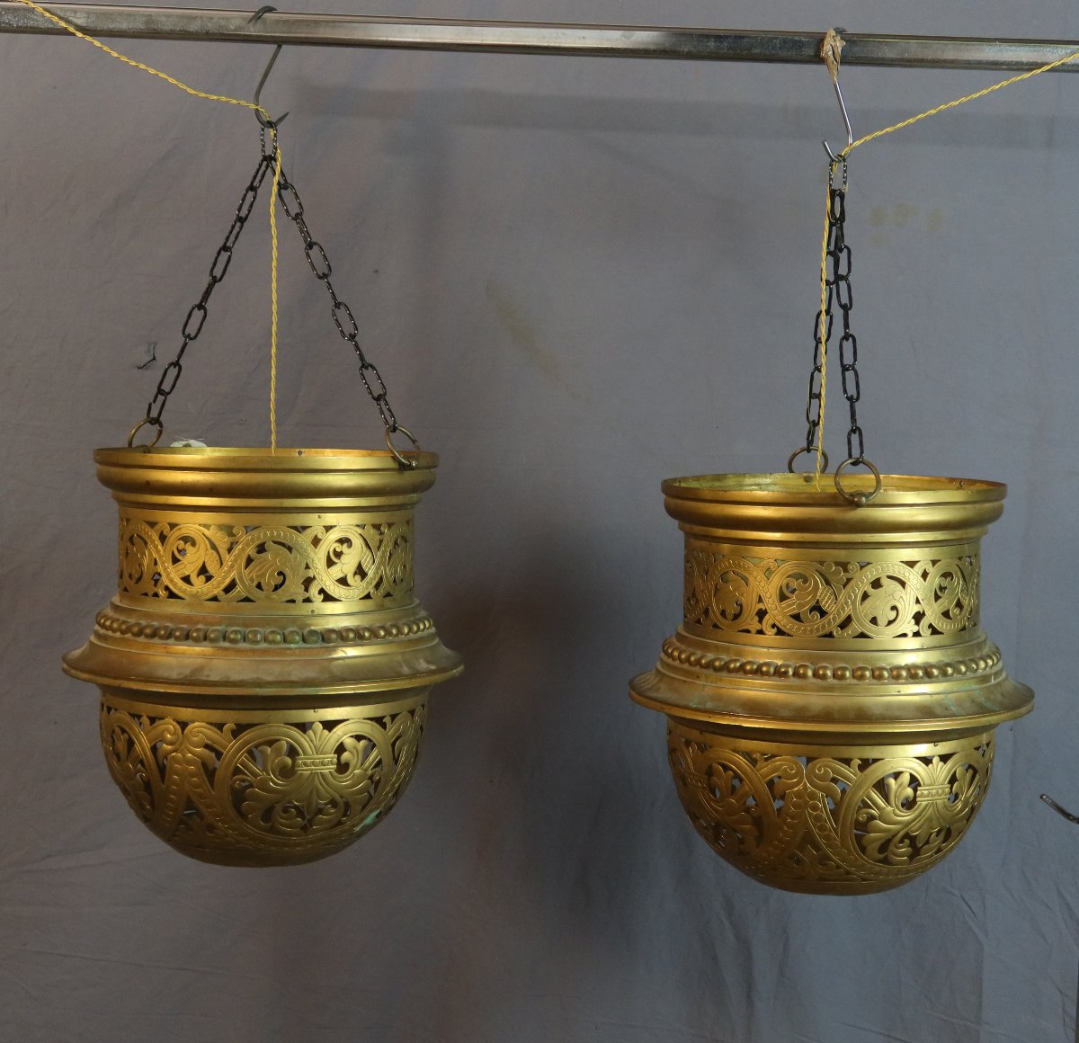 Paire de grandes lanternes en bronze XIX-photo-6