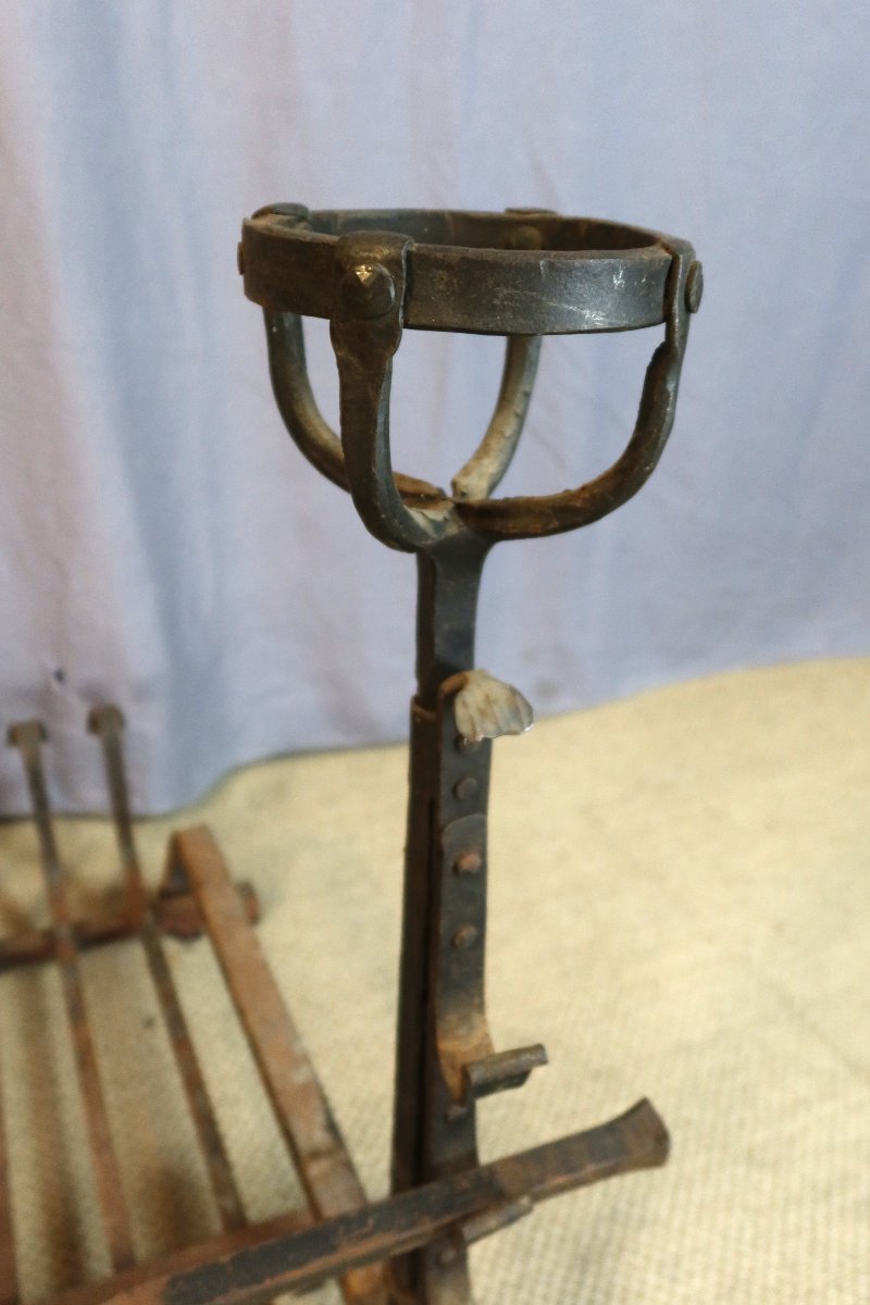 Large Landiers And Fireplace Grate 19th Century-photo-3