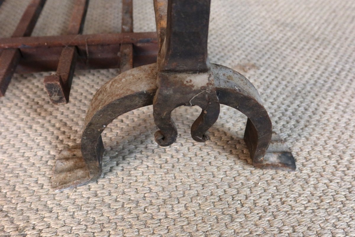 Large Landiers And Fireplace Grate 19th Century-photo-4