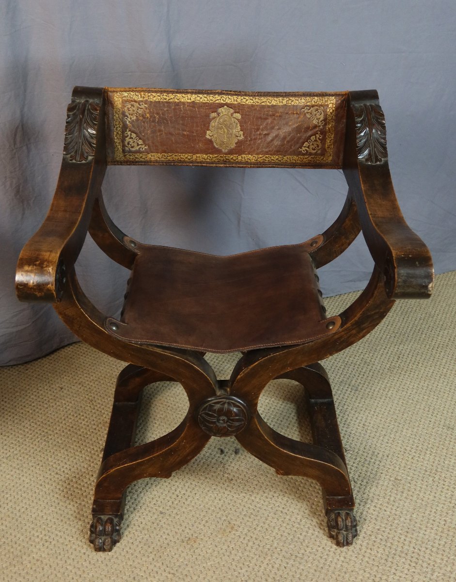 PAIRE DE FAUTEUILS CURULE XIX SIECLE-photo-3