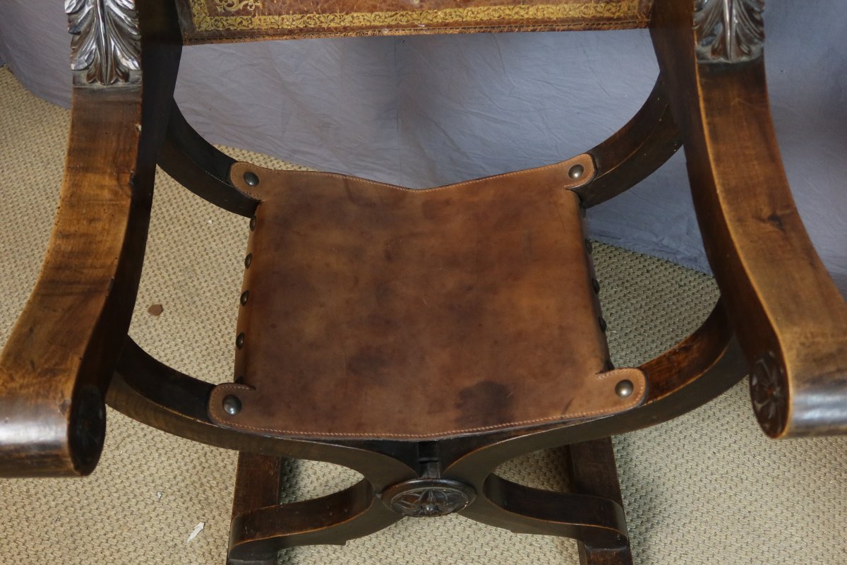 PAIRE DE FAUTEUILS CURULE XIX SIECLE-photo-1