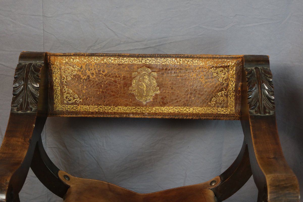 PAIRE DE FAUTEUILS CURULE XIX SIECLE-photo-3