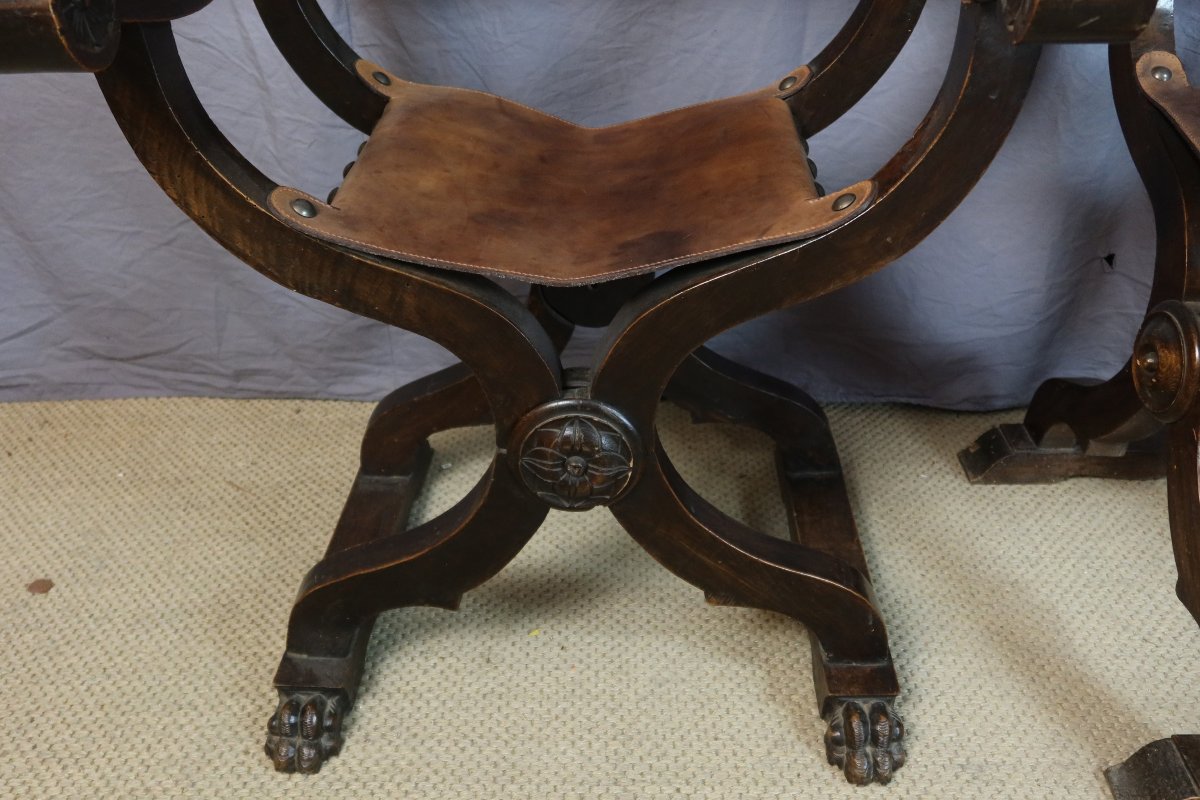 PAIRE DE FAUTEUILS CURULE XIX SIECLE-photo-5