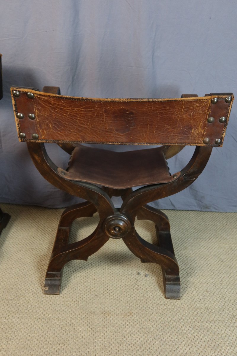 PAIRE DE FAUTEUILS CURULE XIX SIECLE-photo-7