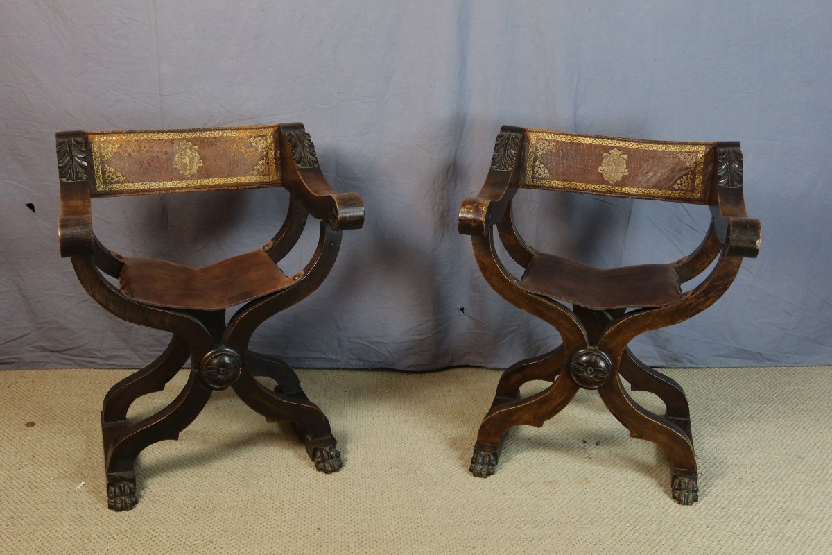 PAIRE DE FAUTEUILS CURULE XIX SIECLE