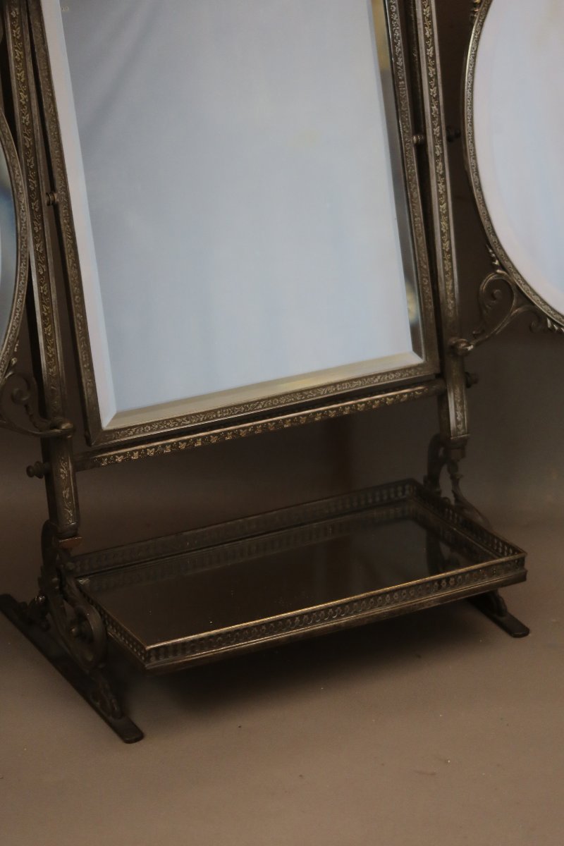 Silver-plated Metal Triptych Mirror -photo-3