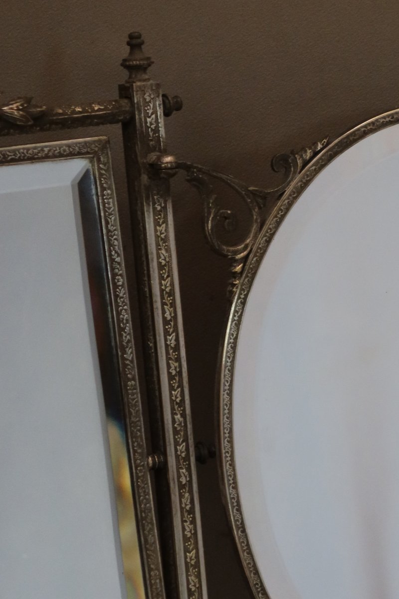 Silver-plated Metal Triptych Mirror -photo-4