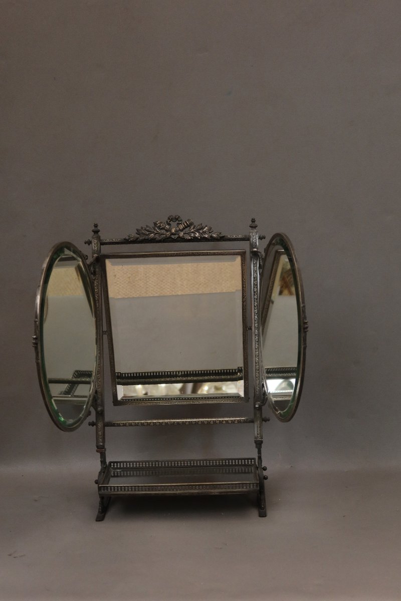 Silver-plated Metal Triptych Mirror -photo-1