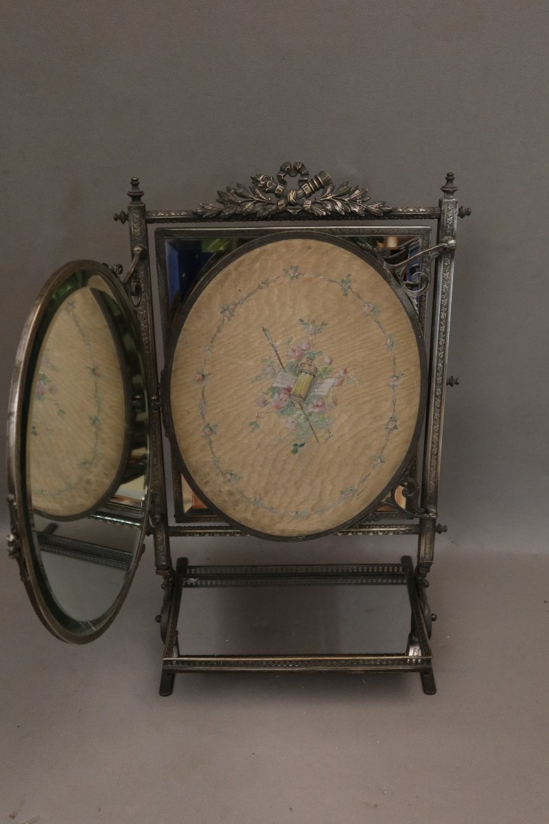 Silver-plated Metal Triptych Mirror -photo-3