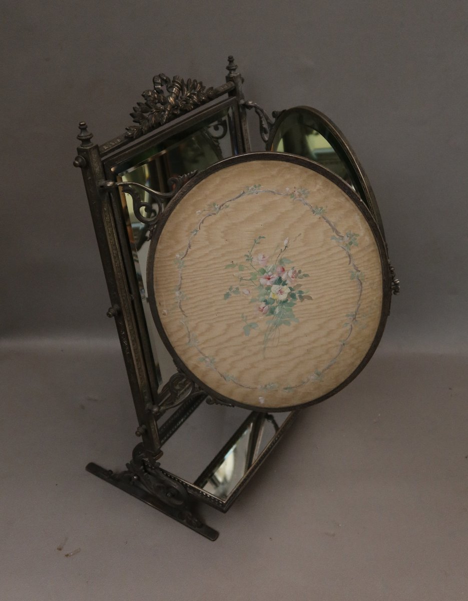 Silver-plated Metal Triptych Mirror -photo-4
