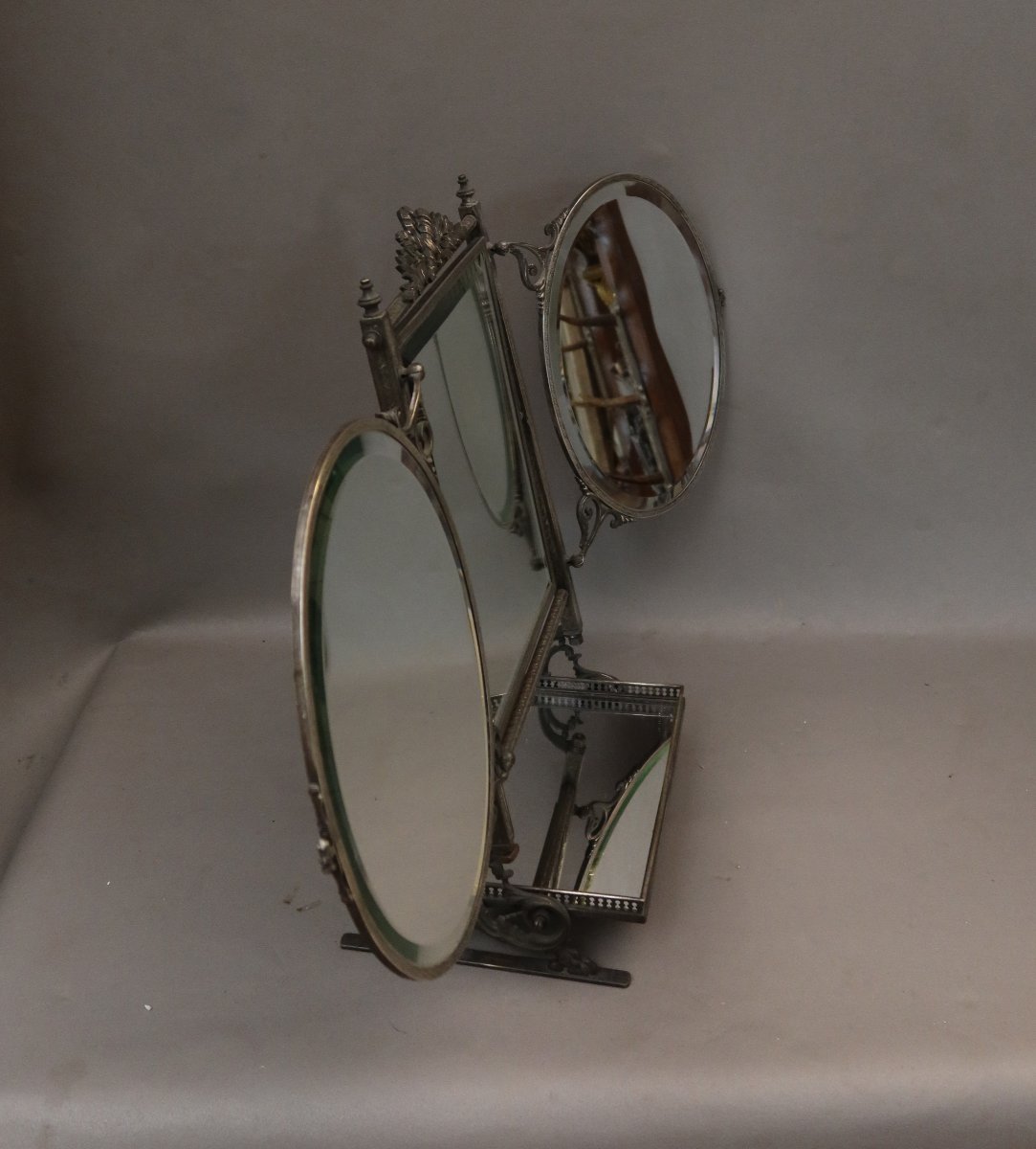 Silver-plated Metal Triptych Mirror -photo-5