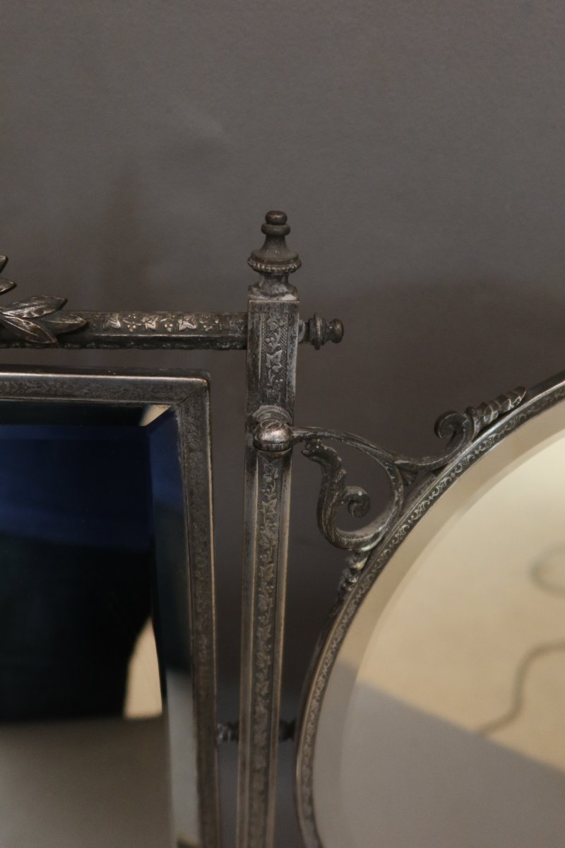 Silver-plated Metal Triptych Mirror -photo-7