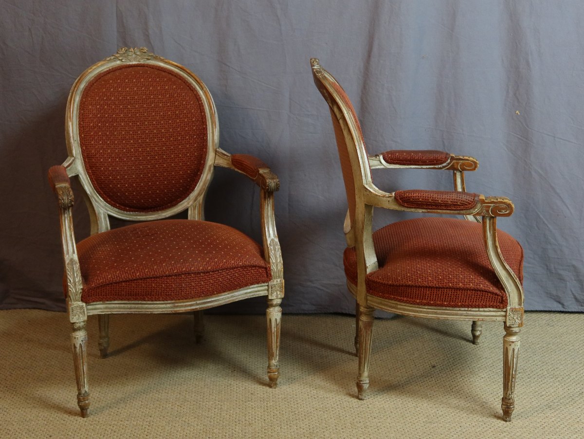 Pair Of Louis XVI Armchairs Made Of Lacquered Wood-photo-3